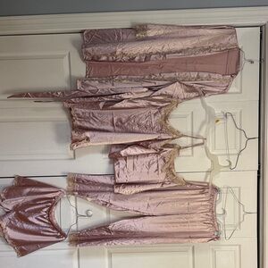 Women's Satin Lace Trim 5-Piece Sleepwear Set in Blush Pink